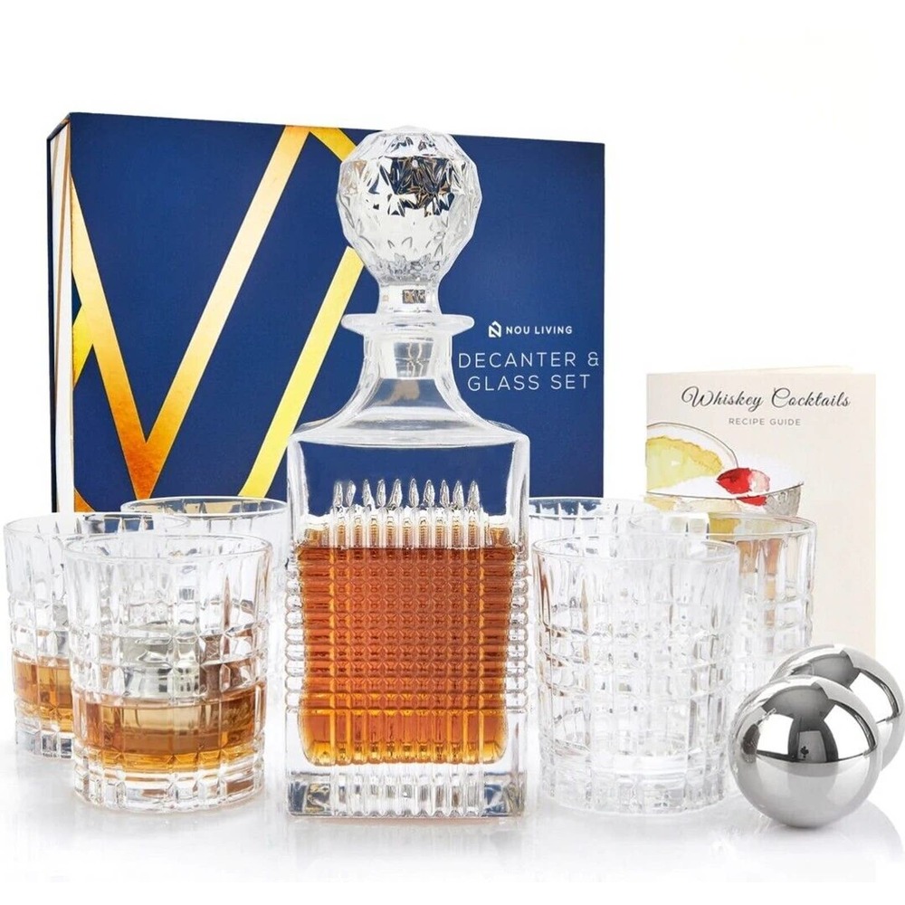 Crystal Whiskey Decanter Set with 6 Glasses – Premium Whiskey Decanter and Glass
